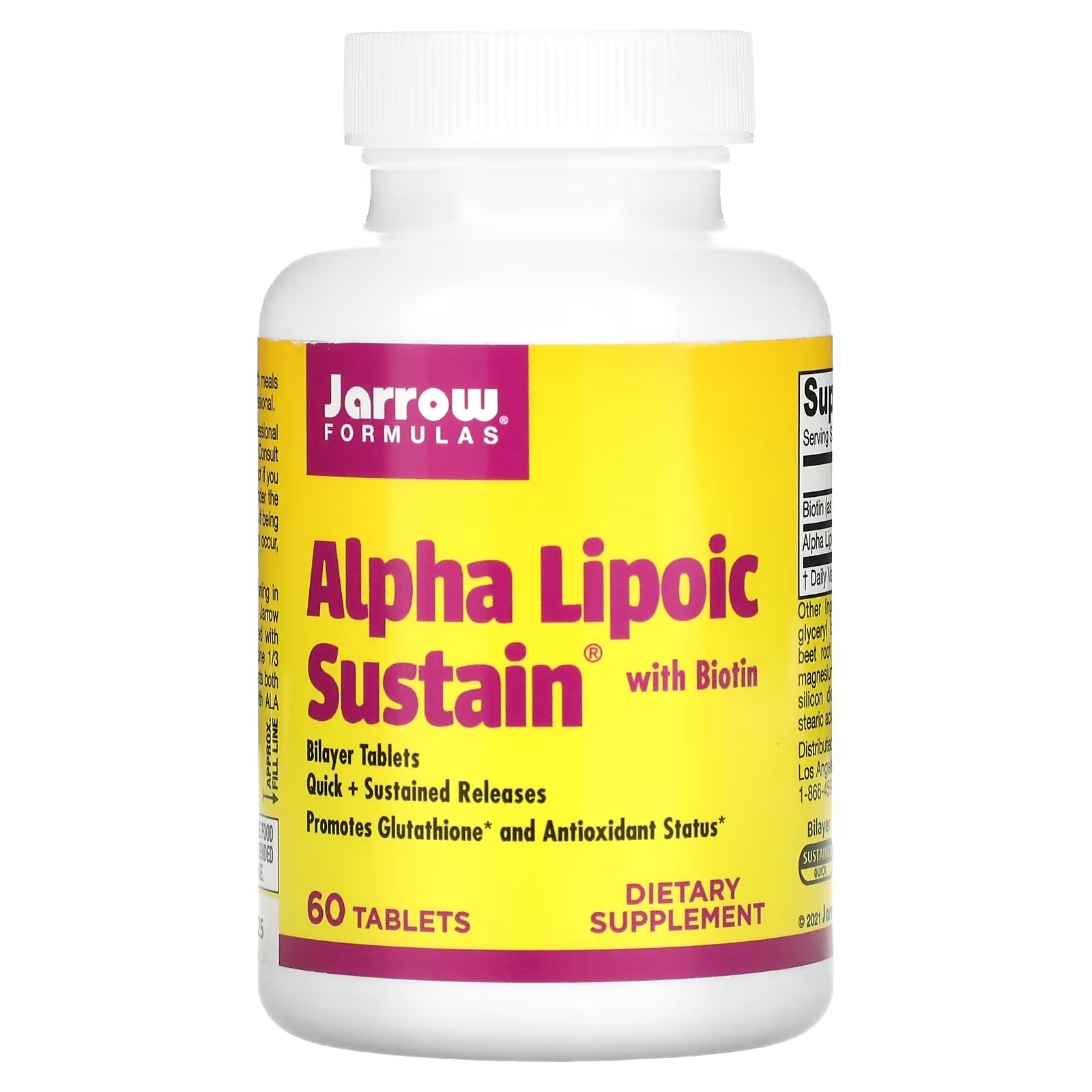 Jarrow Formulas Alpha Lipoic Sustain Alpha Lipoic Acid with Biotin 300 mg, 60 Tablets