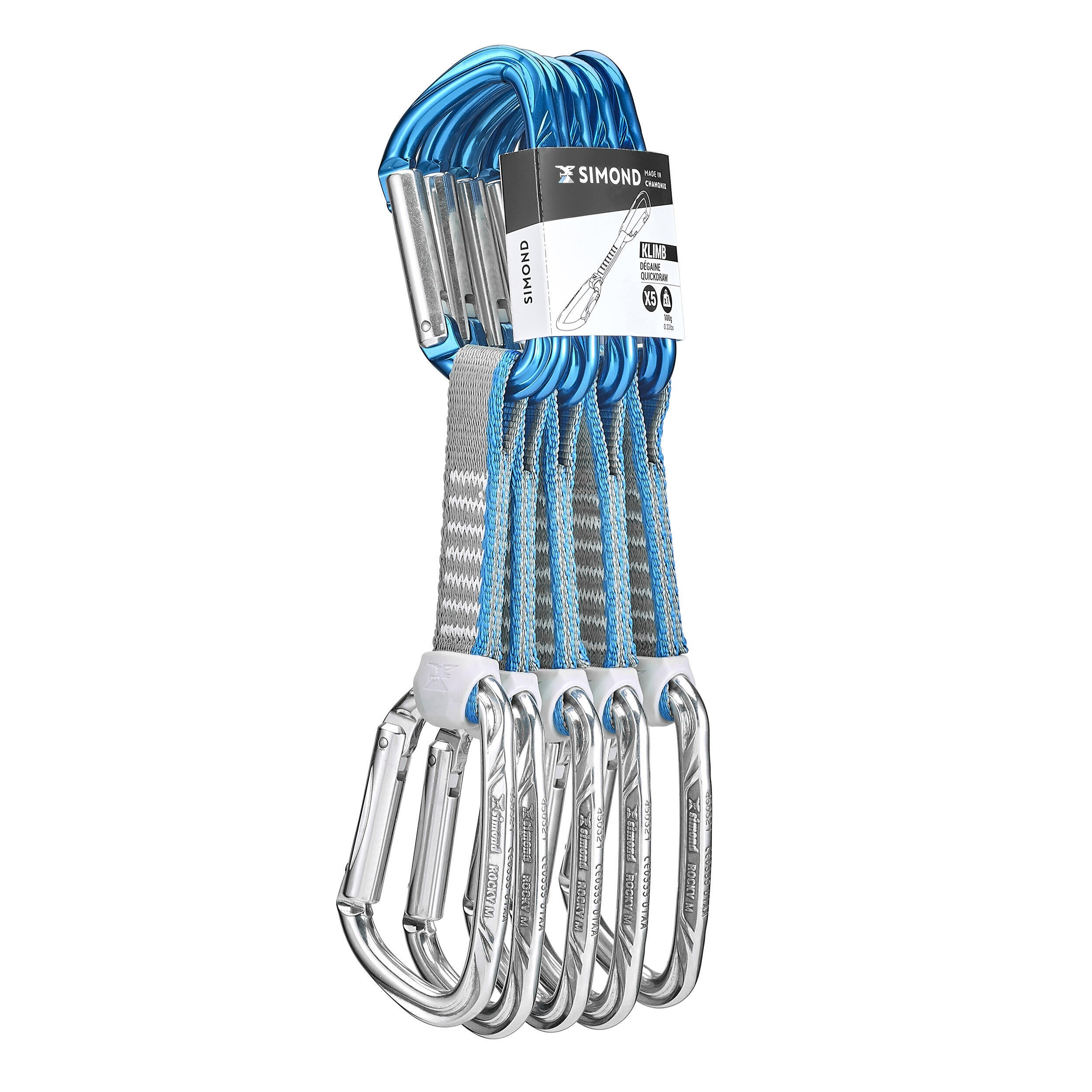 Express set of Simond quickdraws for rock climbing and mountaineering