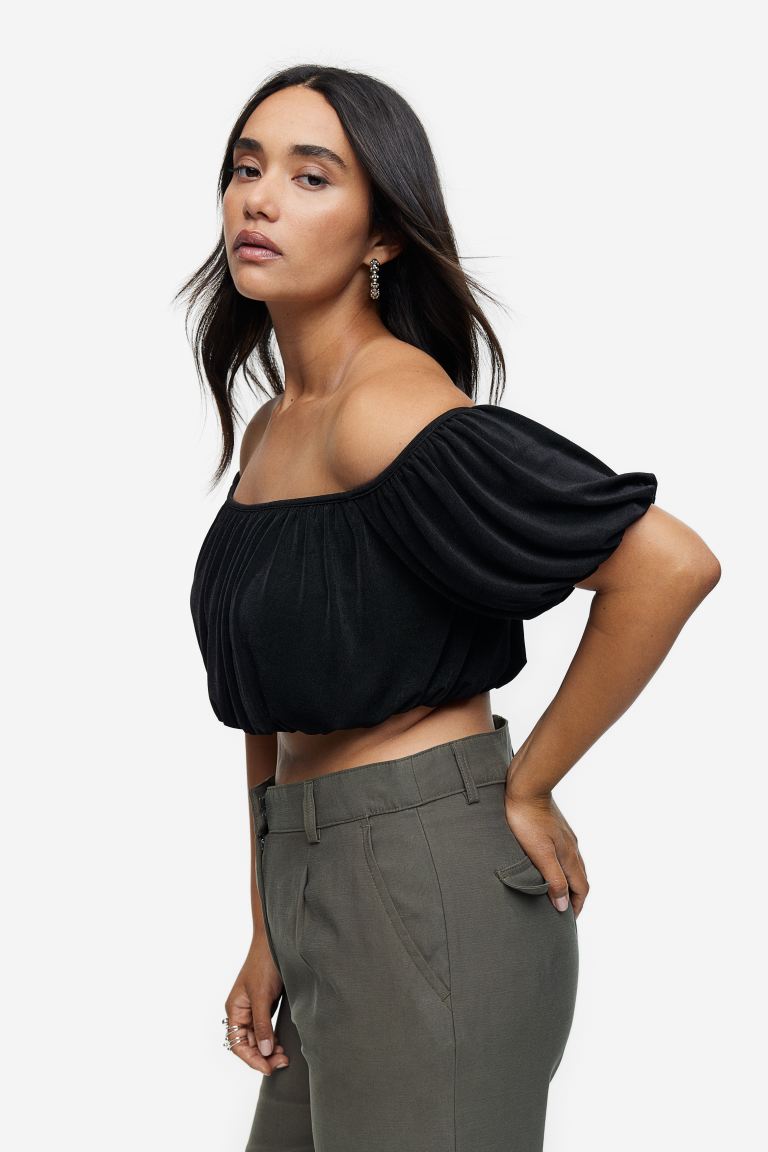 H&M Draped Crop Top, Black