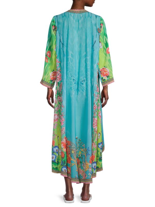 Ranee's pareo with floral print, aqua