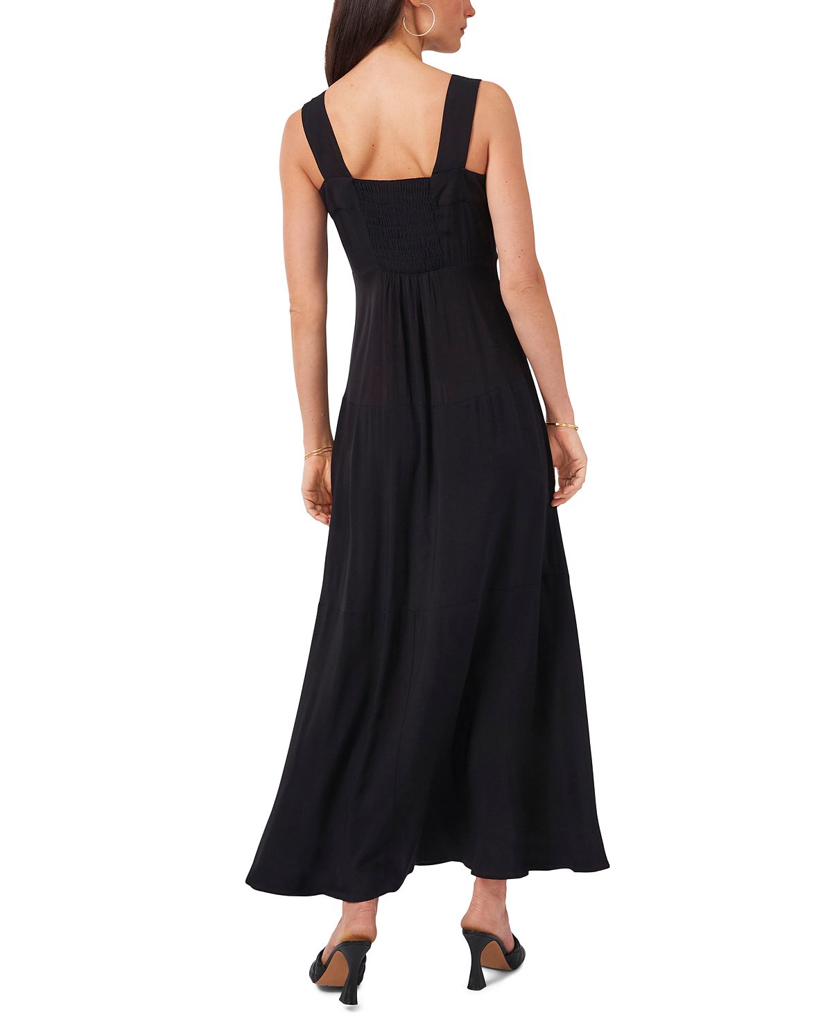 Vince Camuto Paneled Challis Tank Dress with Smocked Back, Black