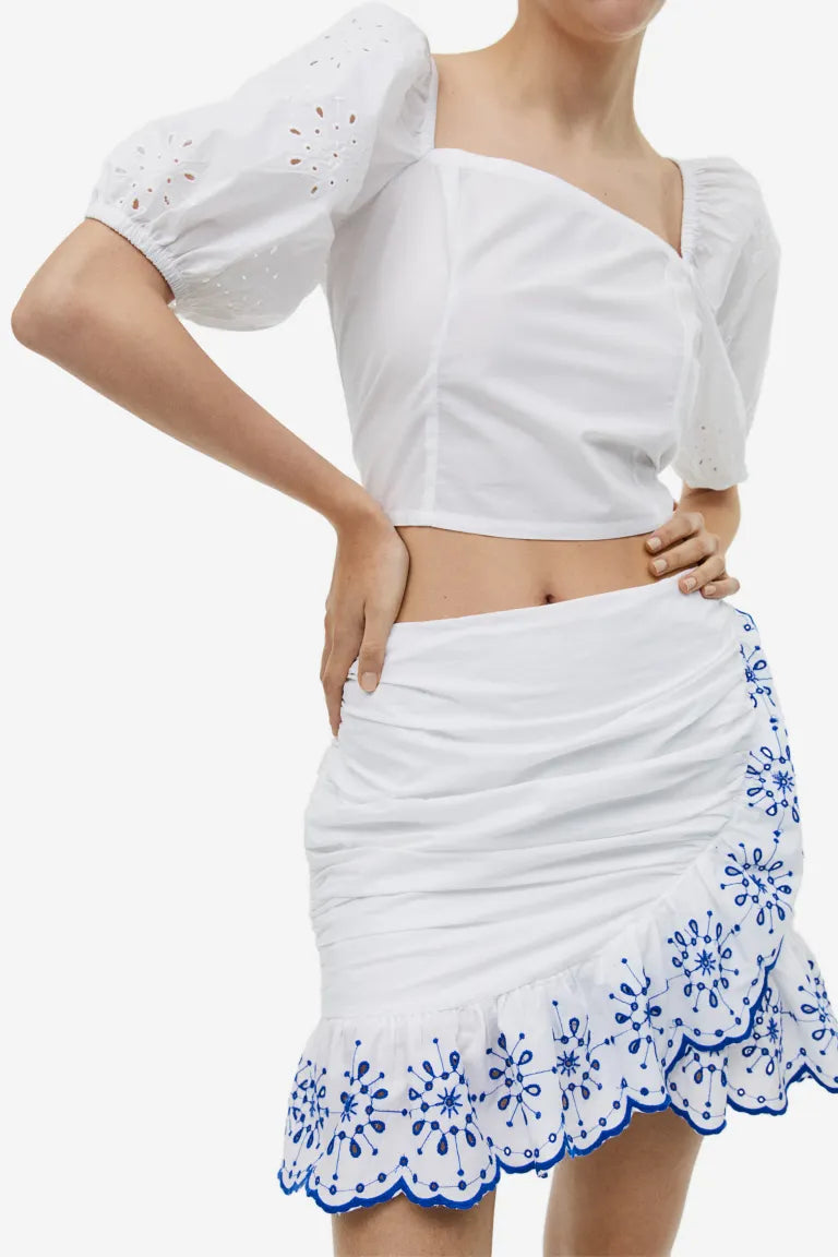 H&M embroidered skirt, white