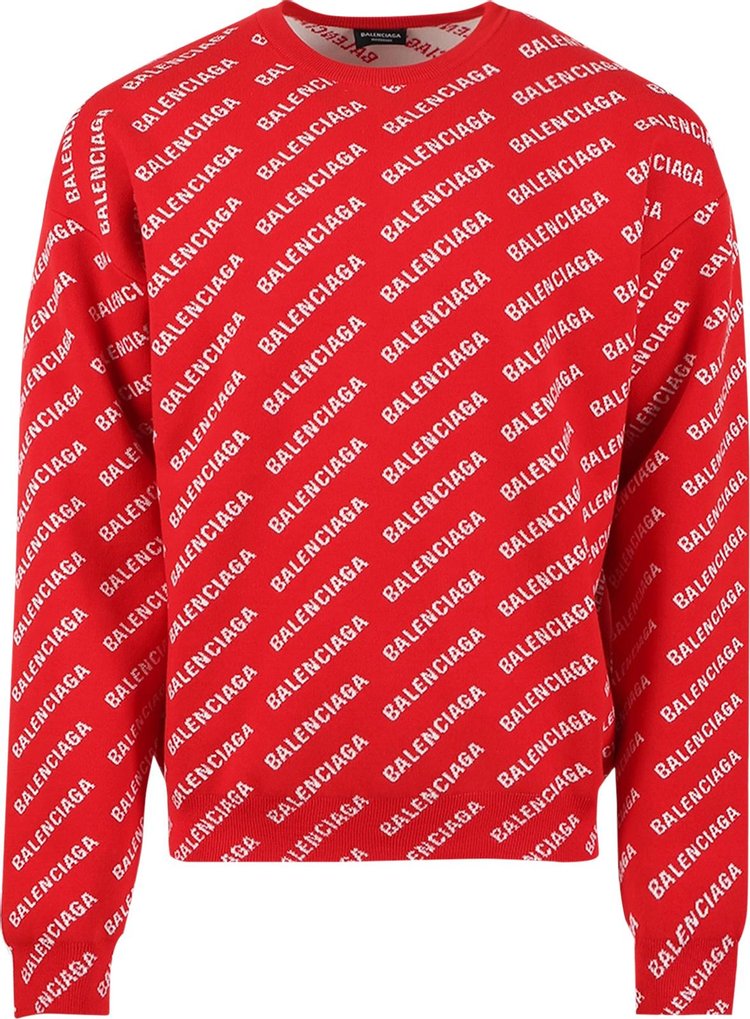 سويت شيرت Balenciaga All Over Logo Crewneck 'Red/White'، أحمر