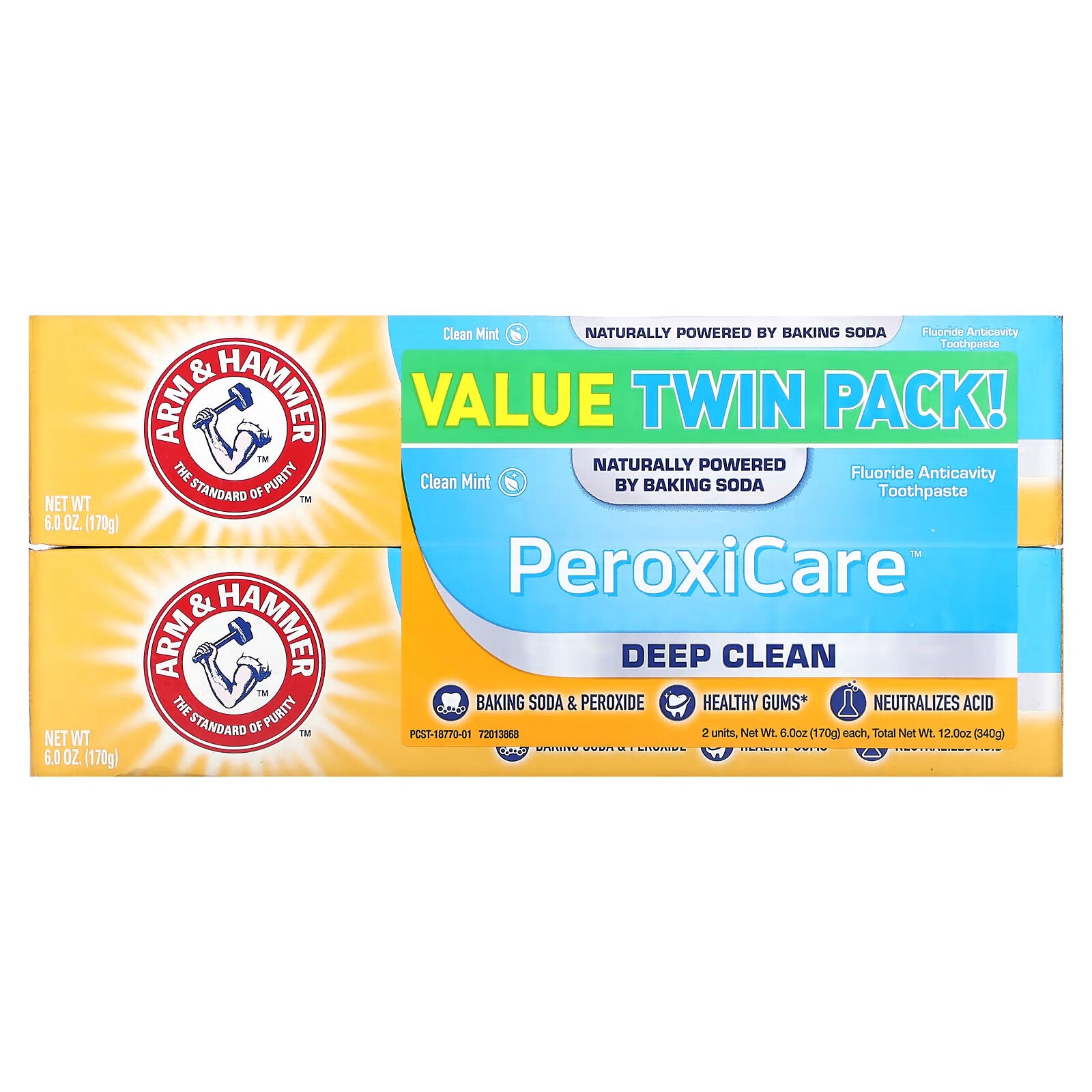 Arm & Hammer, Peroxi  Care, Deep Clean, Fluoride Anti-Cavity Toothpaste, Pure Mint double pack, 170 g (6.0 oz) each