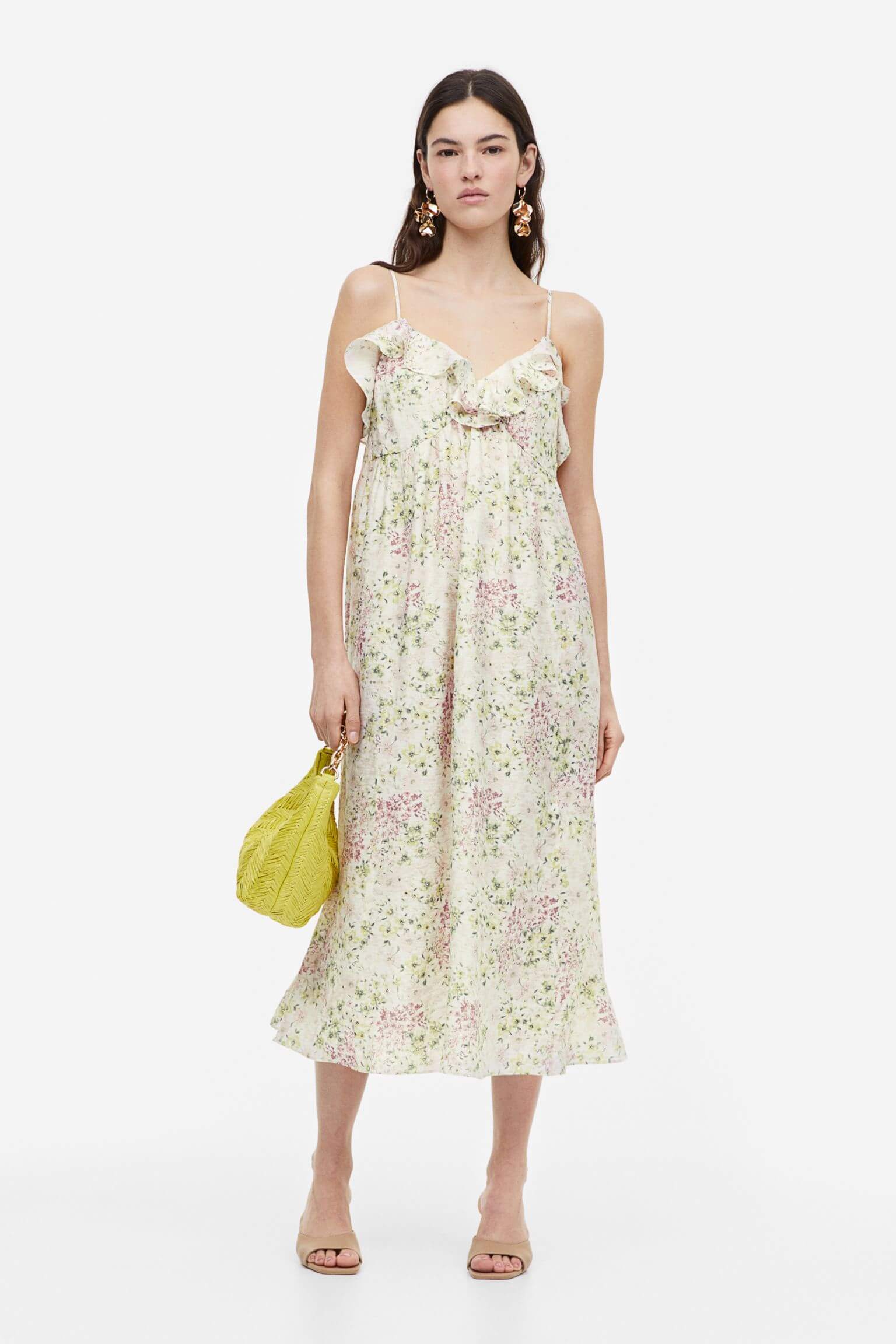 H&M Sleeveless V-neck dress, cream/floral