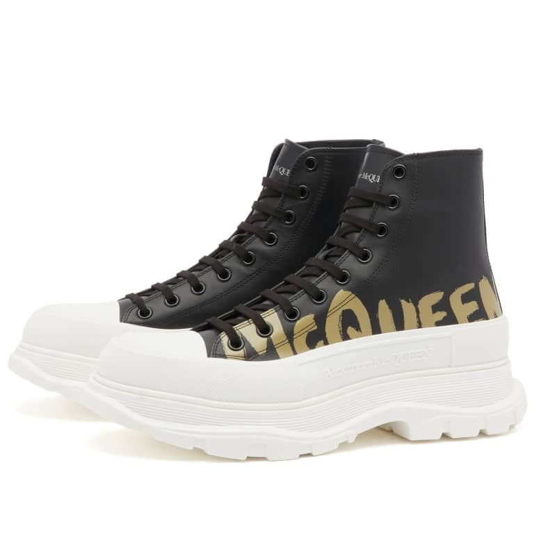 Alexander Mcqueen Tread Slick Graffiti Boots, Black/White