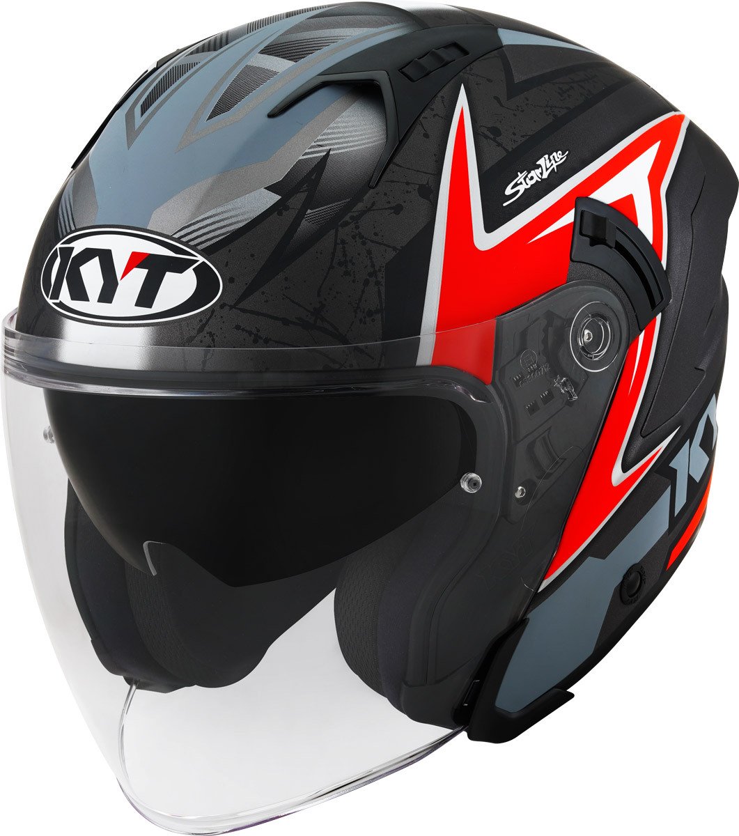 KYT NF-J Attitude Jet Helmet, Black/Red