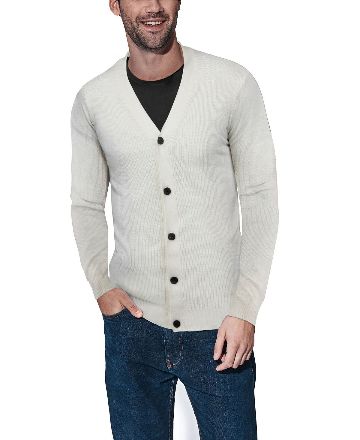 X-Ray Men's Basic Ribbed Cardigan, Multi