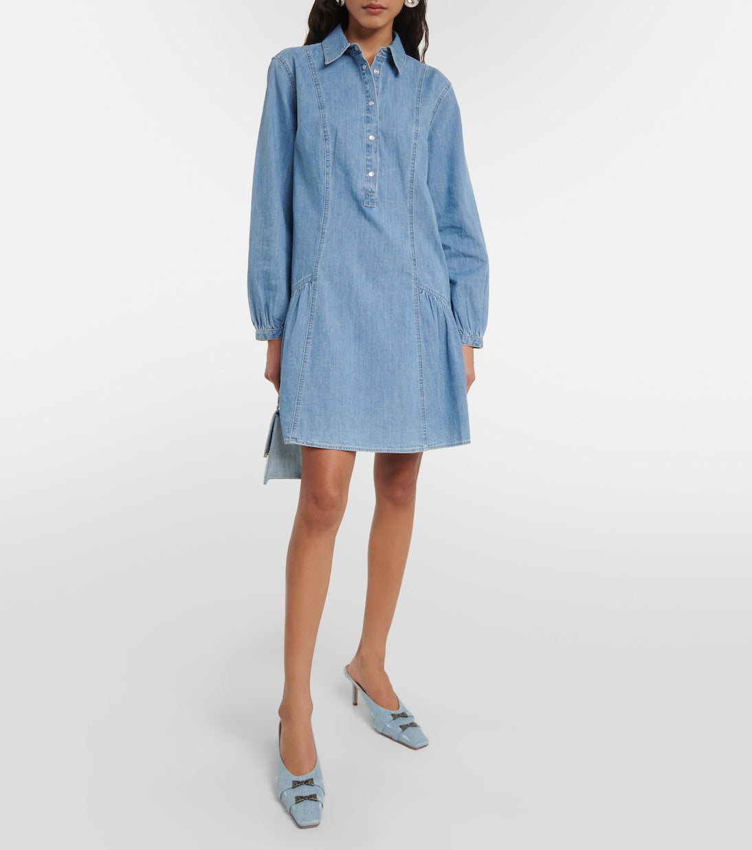 Veronica Beard chaia puff sleeve denim mini dress, blue