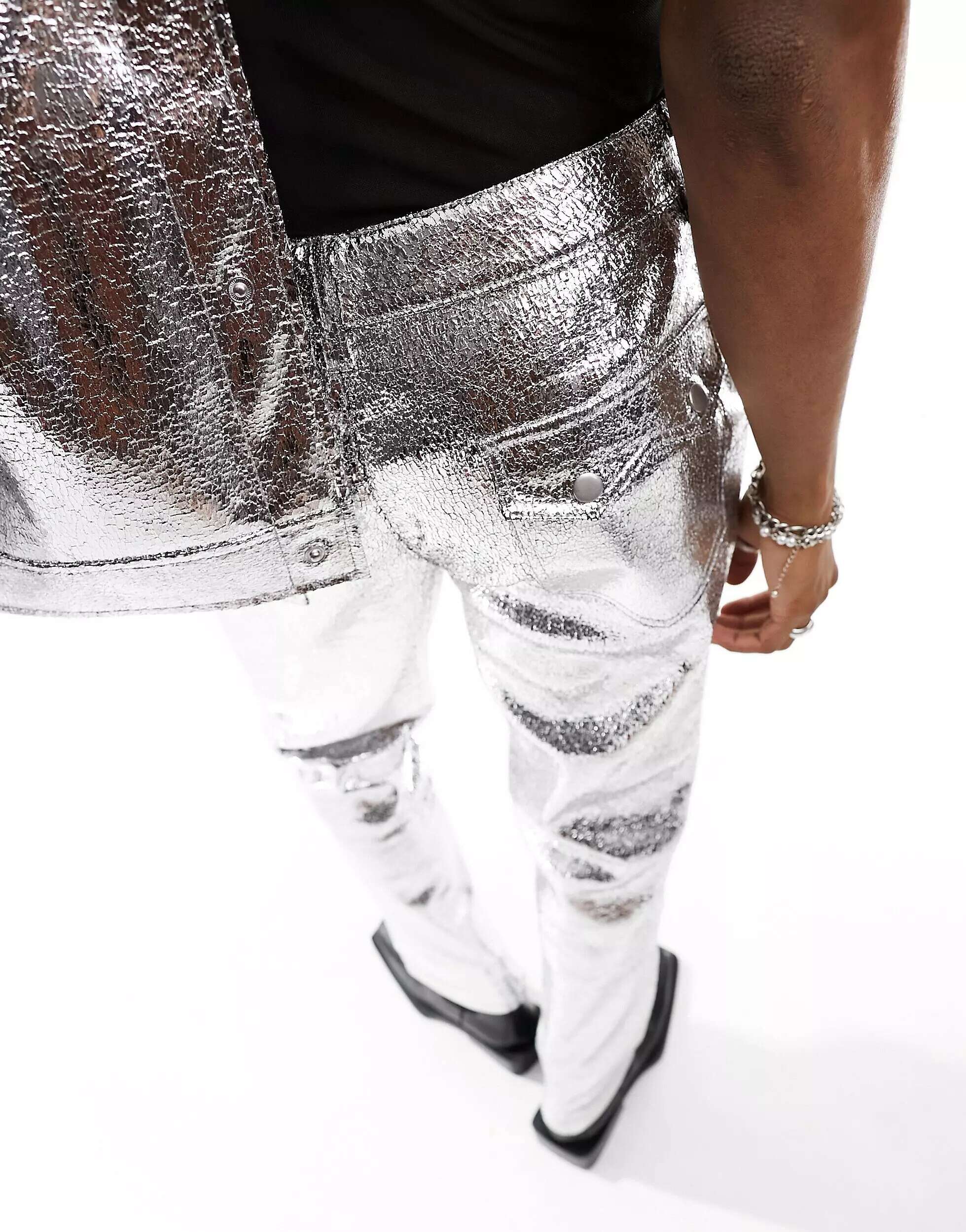 ASOS Faux Leather Co-ord Straight Pants in Metallic Silver