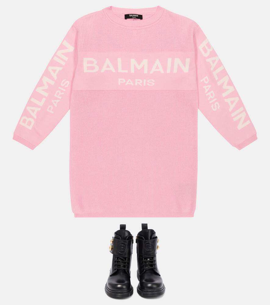 Balmain Cotton Blend Logo Sweater Dress, Pink