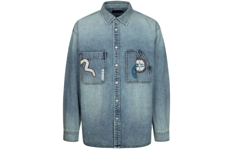 Men's denim shirt blue Evisu, blue