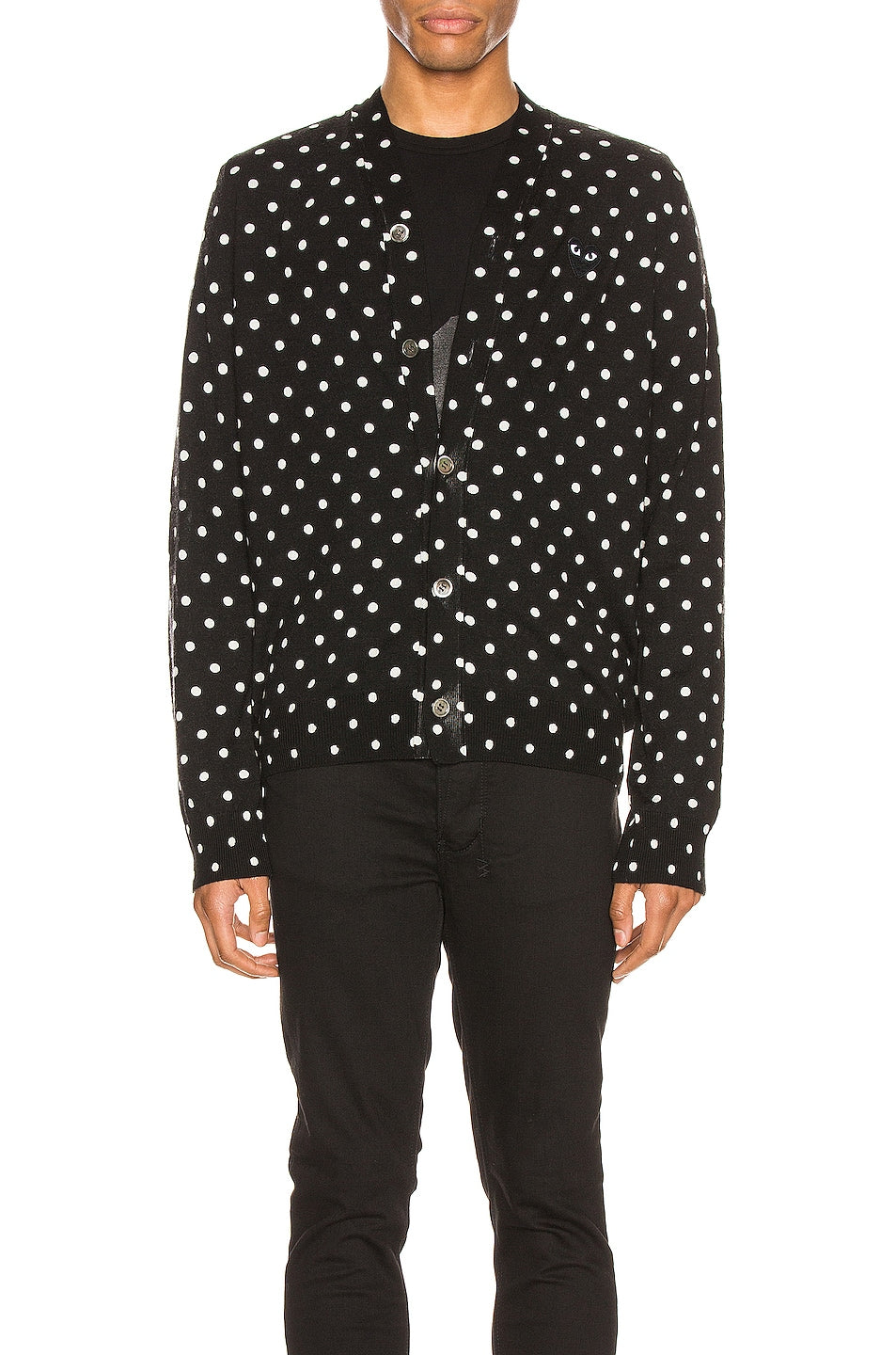 Comme des Garçons Dot Print Wool With Black Emblem Cardigan, Black & Natural