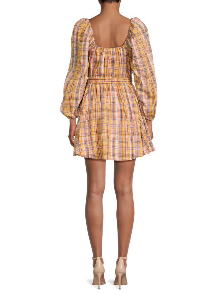 Zena Tanya Taylor Plaid Mini Dress in Frosty Thia Yellow