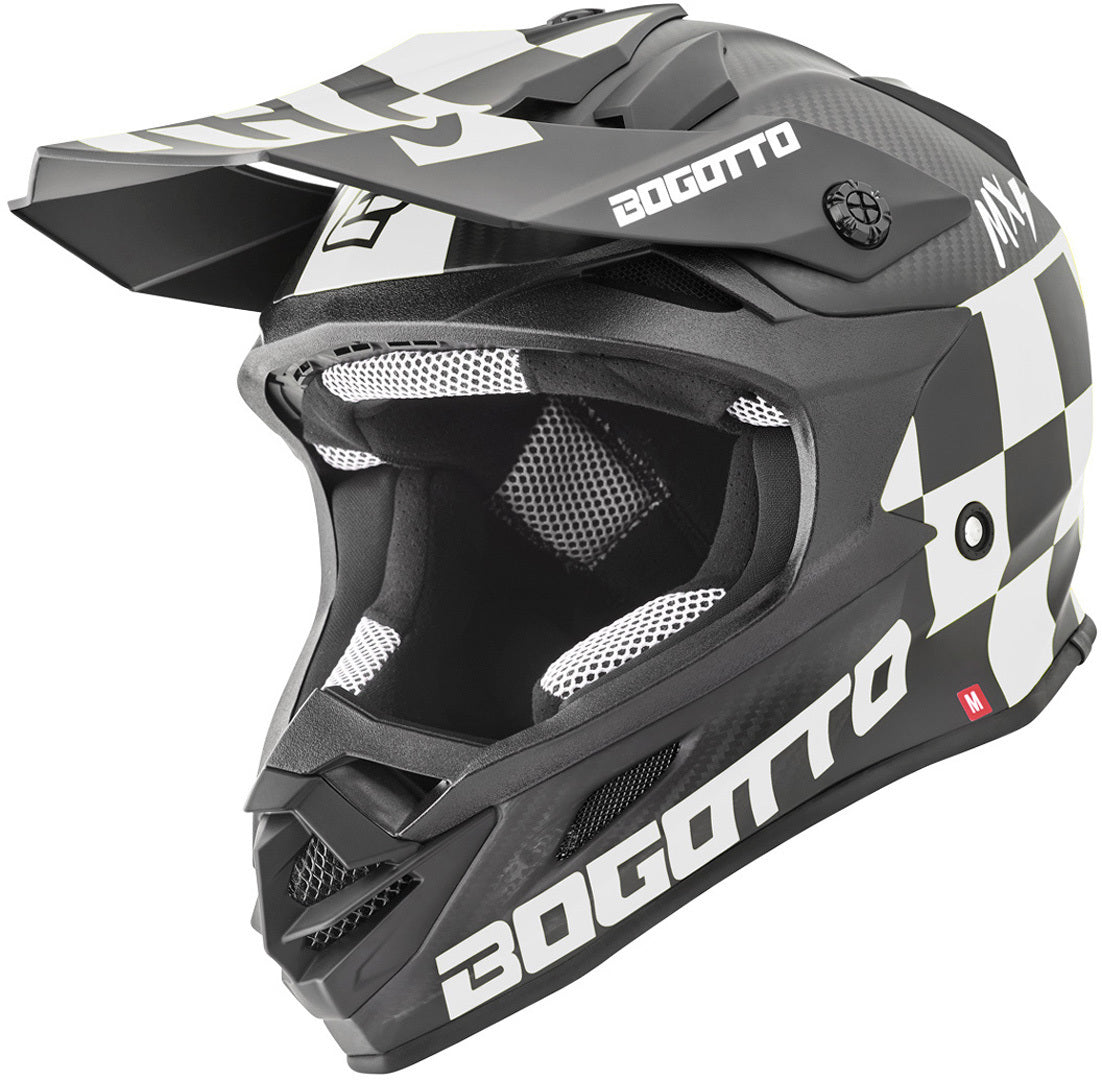 Bogotto V328 Xadrez Carbon Motocross Helmet with Removable Liner, Black/White