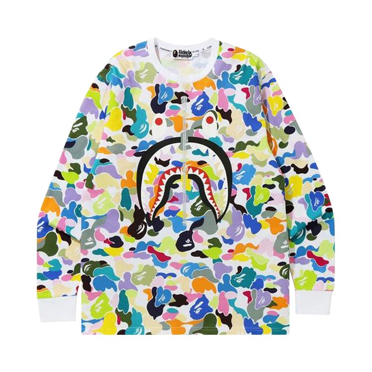 تي شيرت BAPE Multi Camo Shark بأكمام طويلة "أبيض"، أبيض