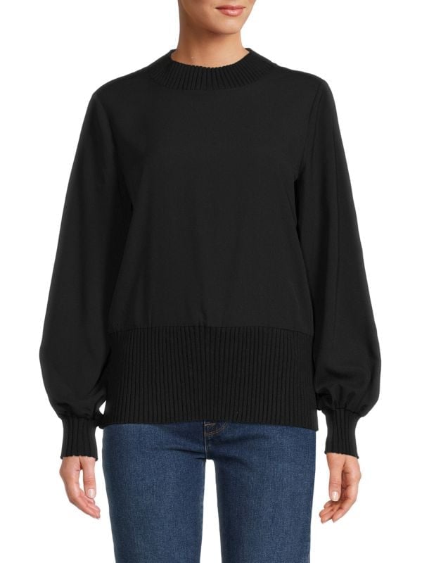 French Connection Mahi Sweater with Ribbed Trim, Black