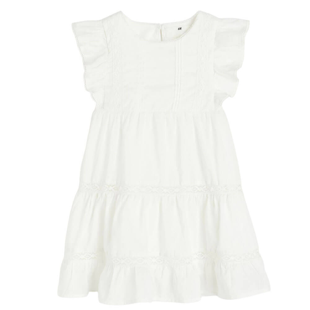 H&M Flounced Lace-detail dress, white