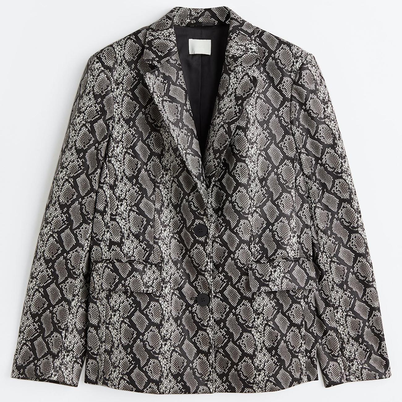 H&M Snakeskin Print Blazer, grey/black