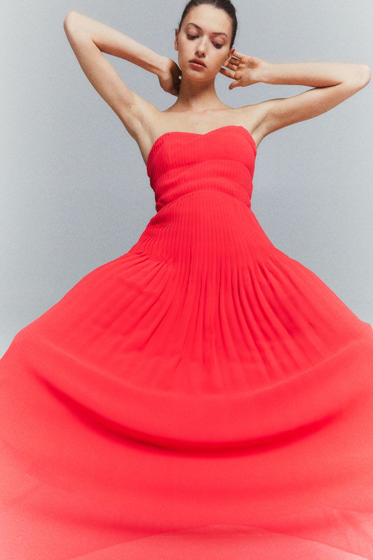 H&M long bandeau dress, hot coral