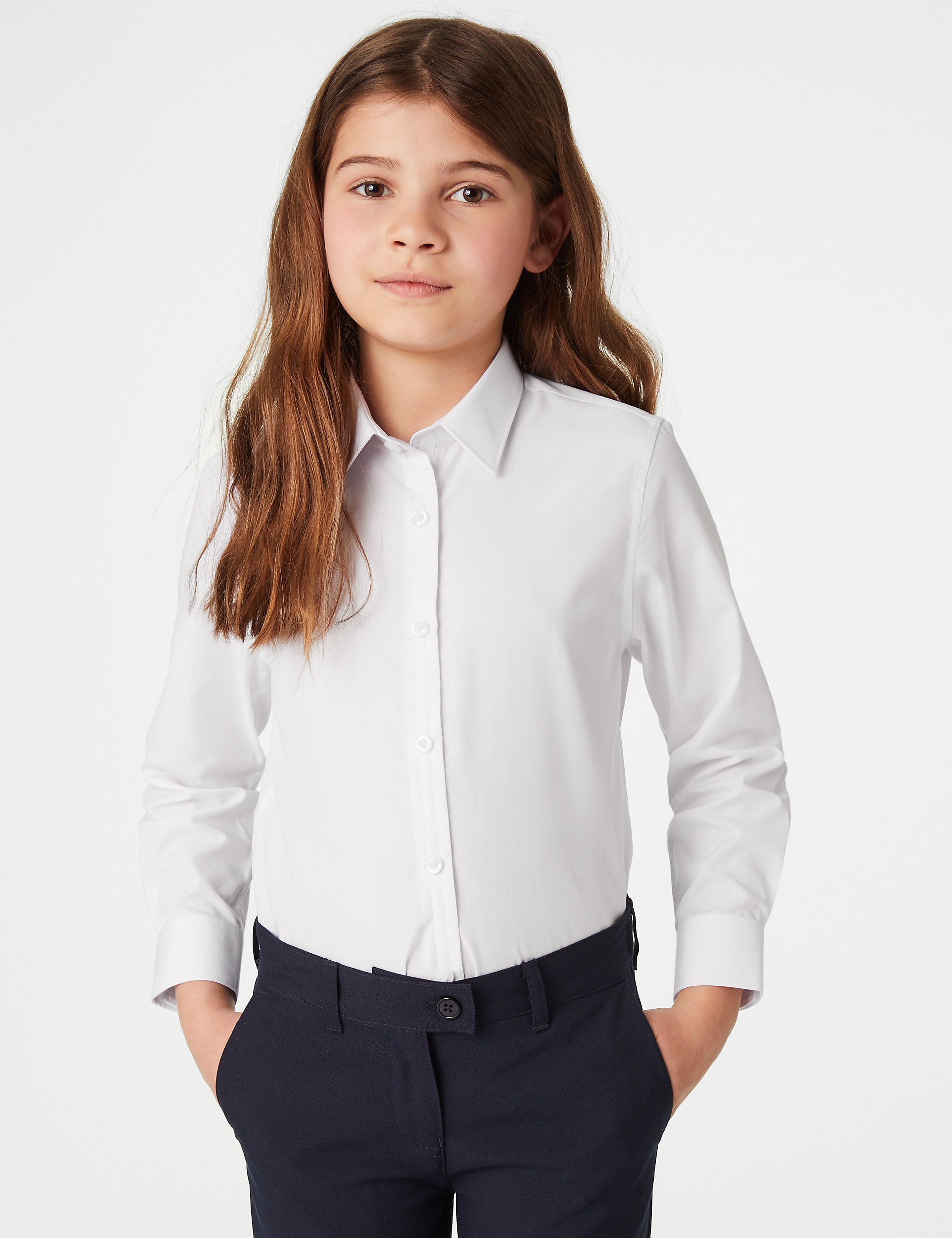 3 sets of comfortable school shirts for girls (3-18 years old) easy to put on and iron Marks & Spencer, white