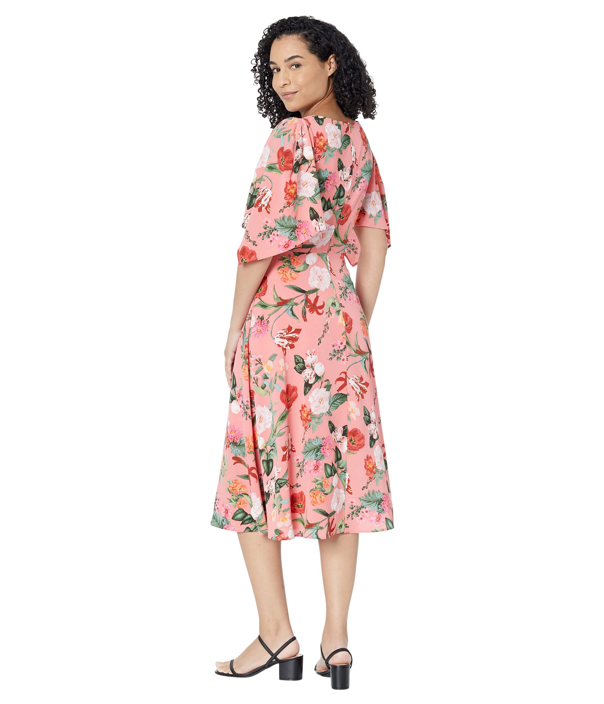 Vince Camuto Dress, Printed Pebble Crepe Boatneck High-Low Flutter Sleeve Midi