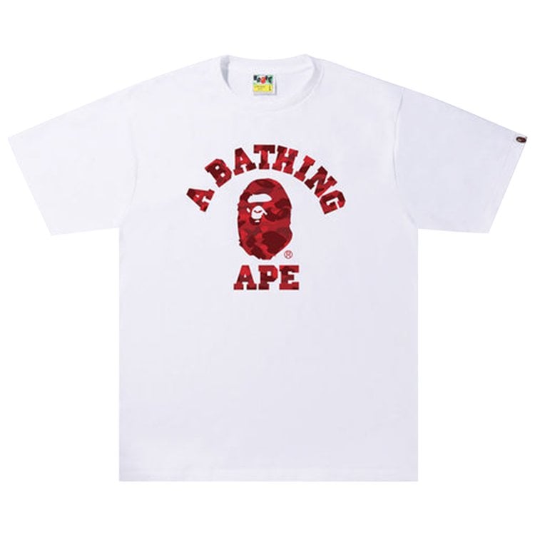 تي شيرت BAPE Color Camo A College Tee "أبيض/أحمر"، باللون الأبيض