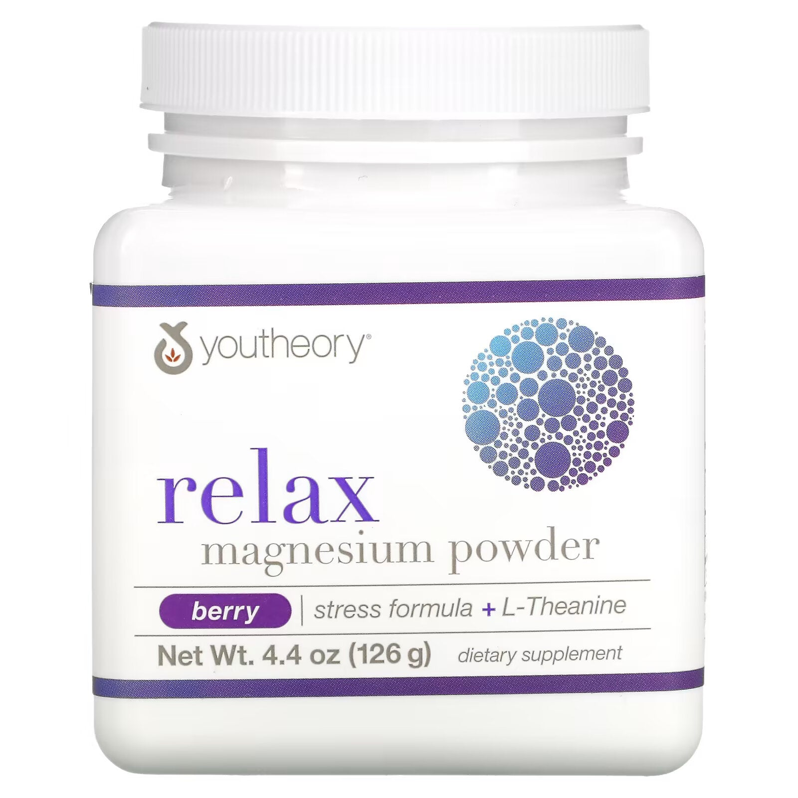 Youtheory, Relax, Magnesium Powder, Stress Relief Formula + L-Theanine, Berry Flavor 126 g (4.4 oz)