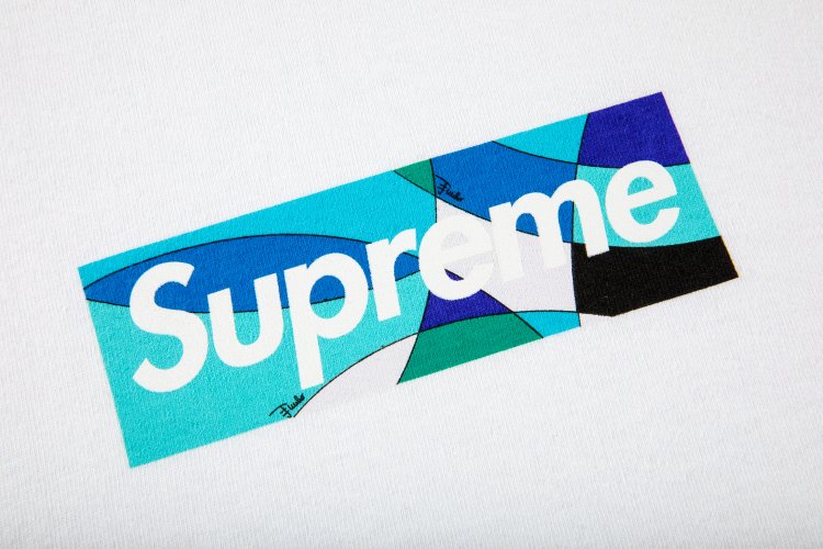 تي شيرت Supreme x Emilio Pucci Box Logo "أبيض/أزرق"، باللون الأبيض