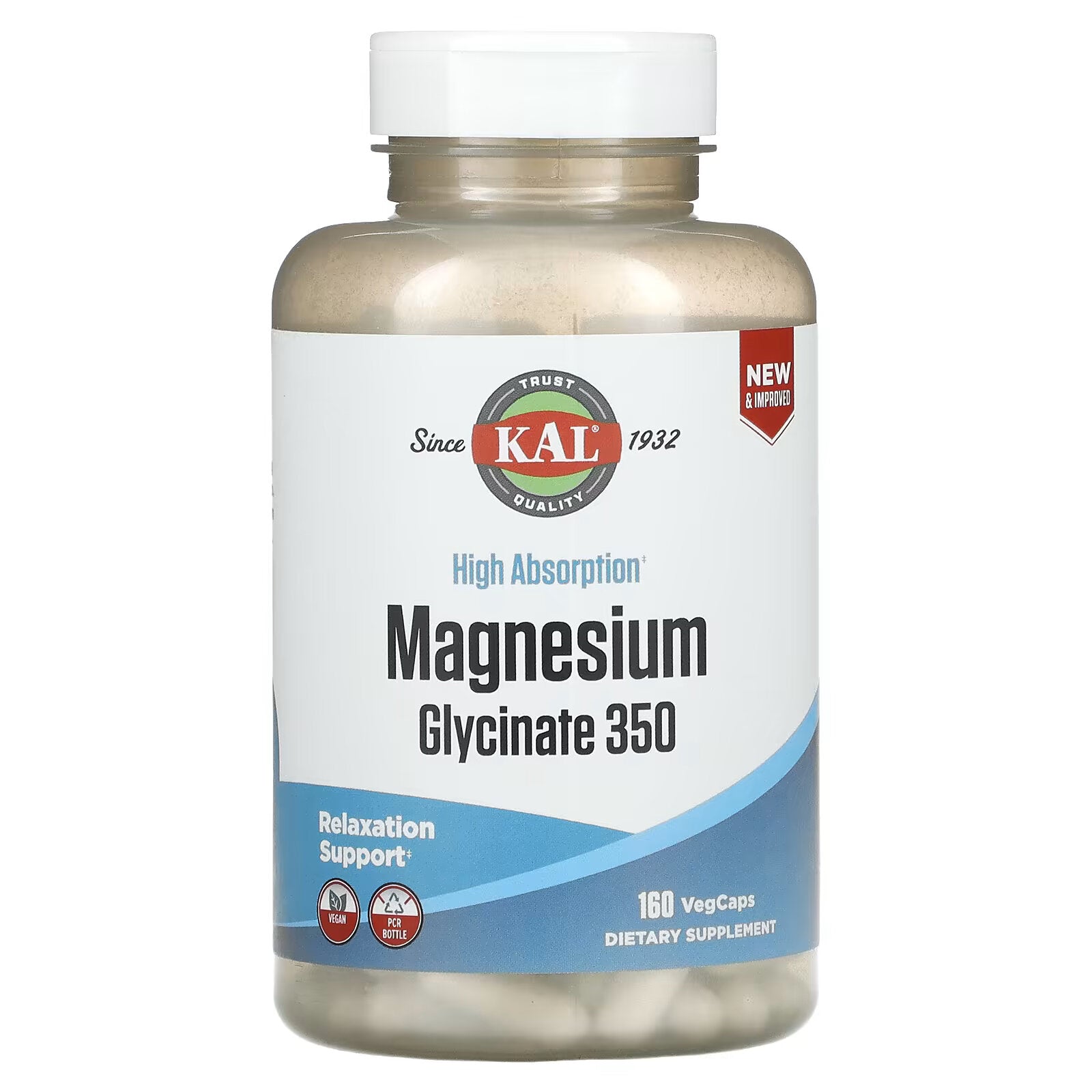 KAL, High Absorption Magnesium Glycinate 350, 160 Vegetarian Capsules