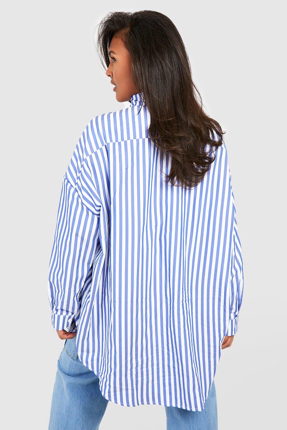 Boohoo Oversized Striped Shirt, Navi