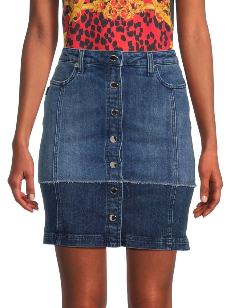 Love Moschino patchwork denim miniskirt, blue