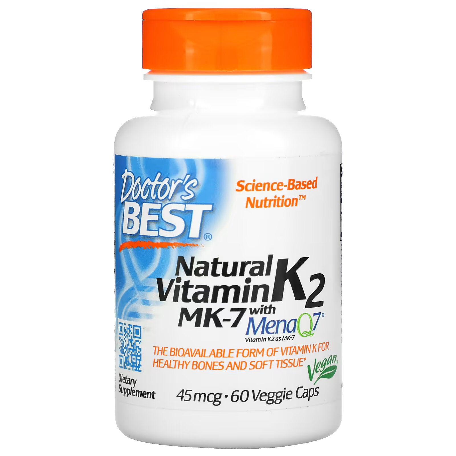 Doctor's Best Vitamin K2 MK-7 with MenaQ7, 45 mcg, 60 Vegetarian Capsules