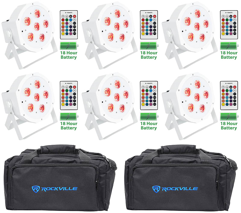 Set Rockville Battery PAR 61 RGBWA + UV DMX + remote controls + bags Battery PAR 61 White + RLB80