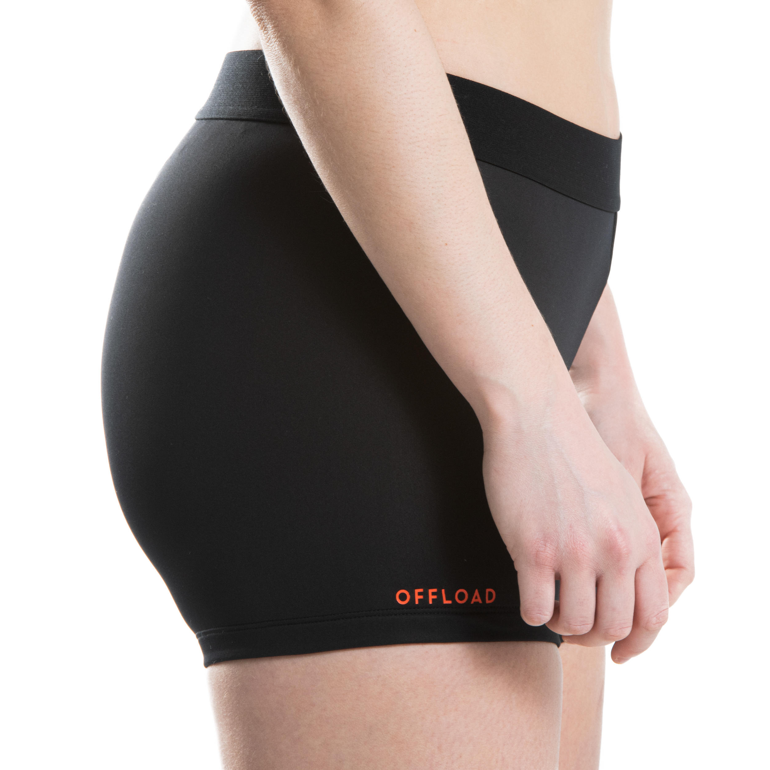 Functional rugby shorts R500 women's black OFFLOAD, black/pastel turquoise