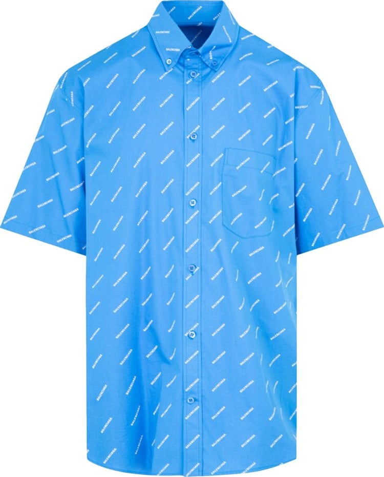 Balenciaga All Over Logo Button Down Shirt 'Blue', blue