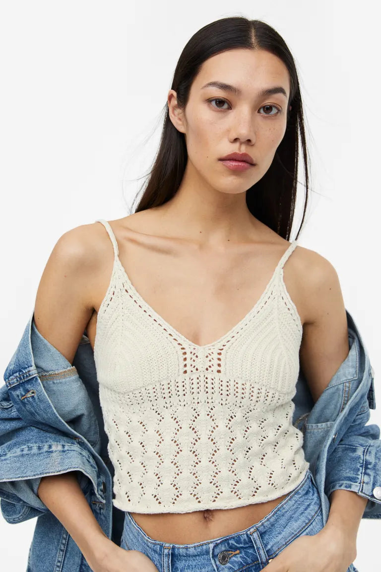 H&M crochet top, cream