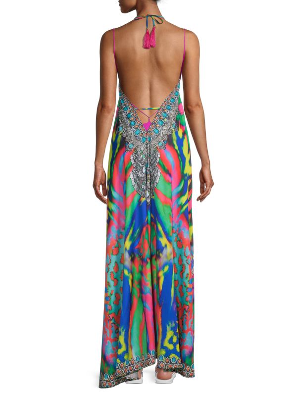 Ranee's Rainbow Abstract Print Halter Neck Maxi Dress