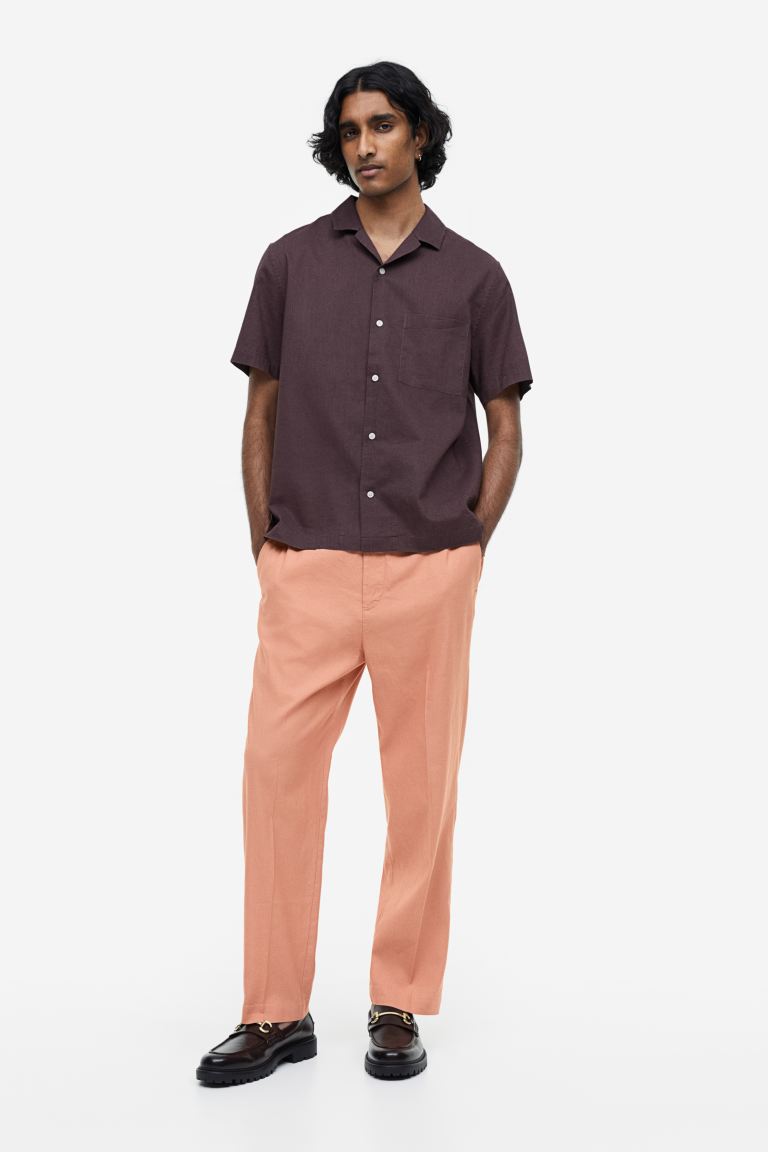 H&M linen blend regular fit trousers, salmon pink