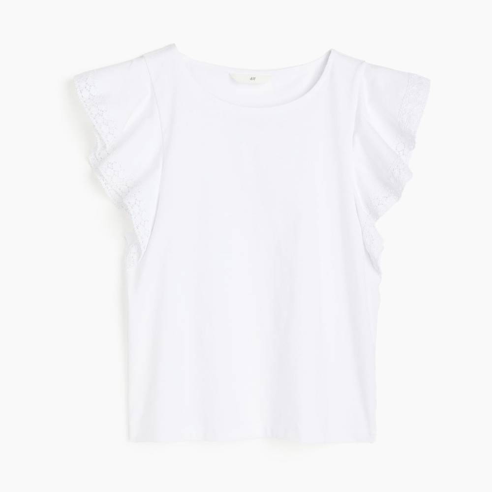 H&M ruched sleeve top, white