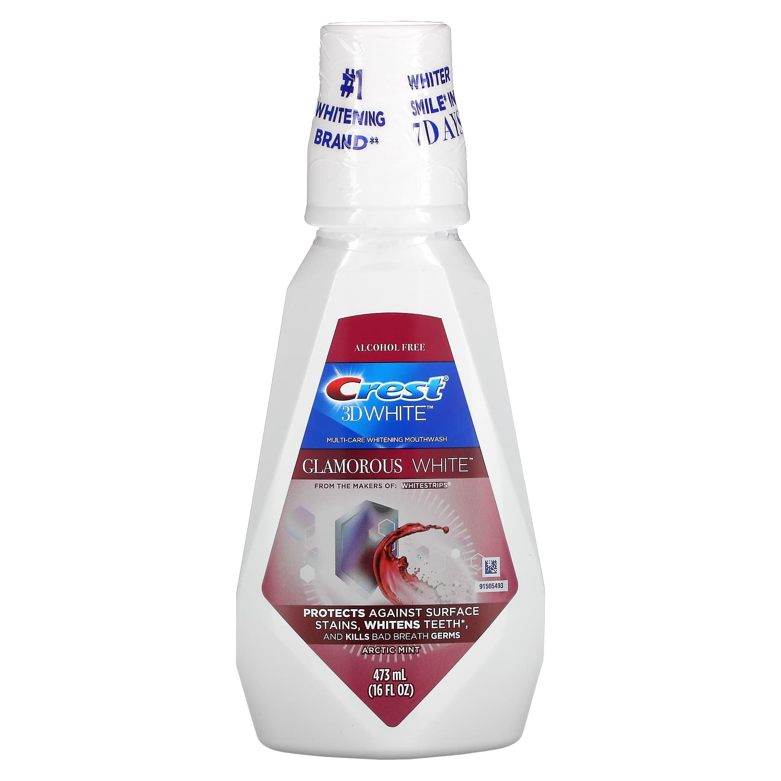 3D White, All-Purpose Whitening Mouthwash, Glamorous White, Arctic Mint, 16 fl oz (473 ml) Crest