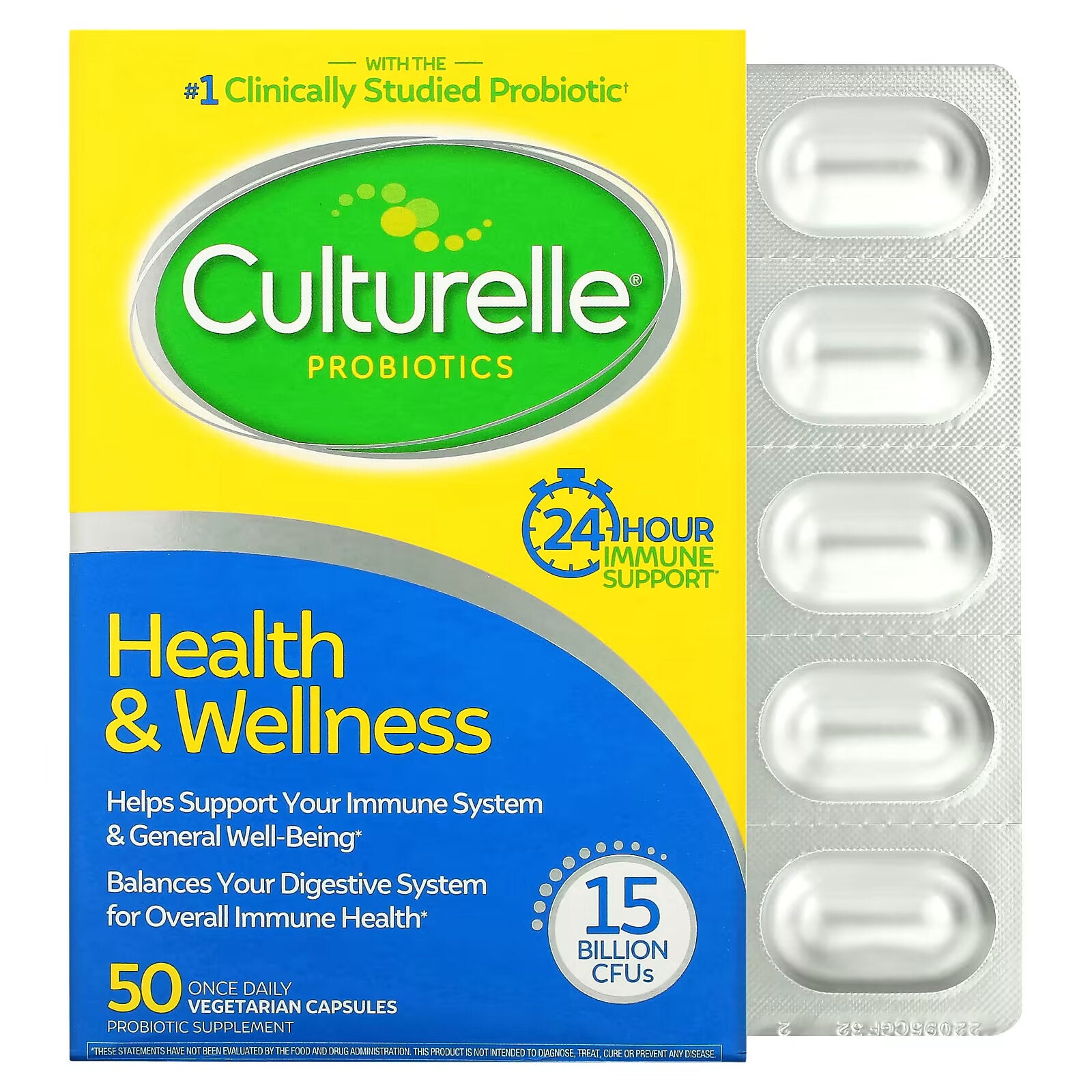 Culturelle, Probiotics, Health & Wellness, 15 Billion CFU 50 vegetarian capsules to take once daily