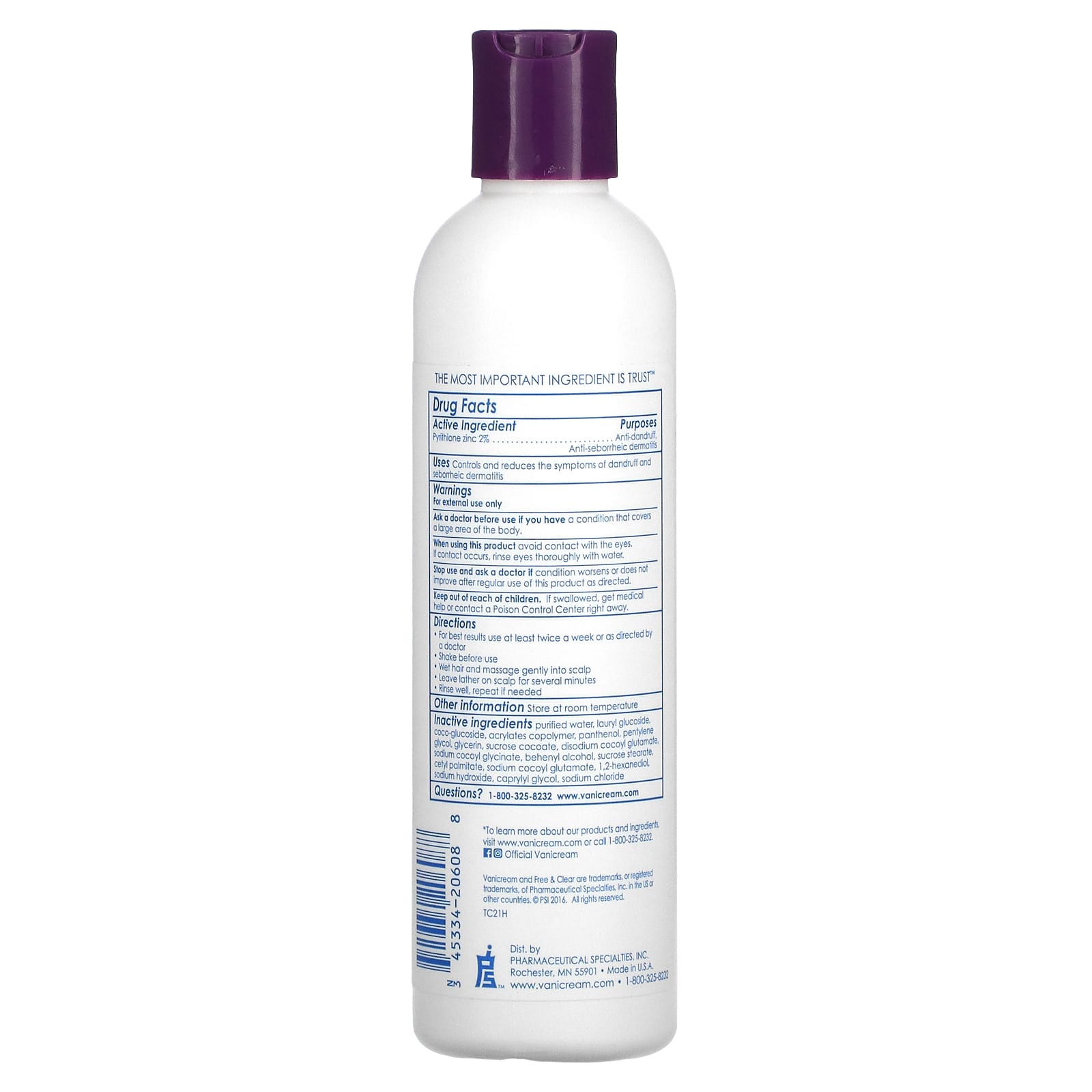 Dandruff Shampoo, For Sensitive Skin, 8 fl oz (237 ml) Vanicream