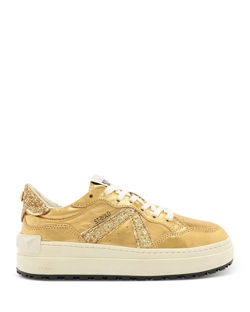 Women's St Bold SCHUTZ Almond Toe Glitter Platform Sneakers Gold color