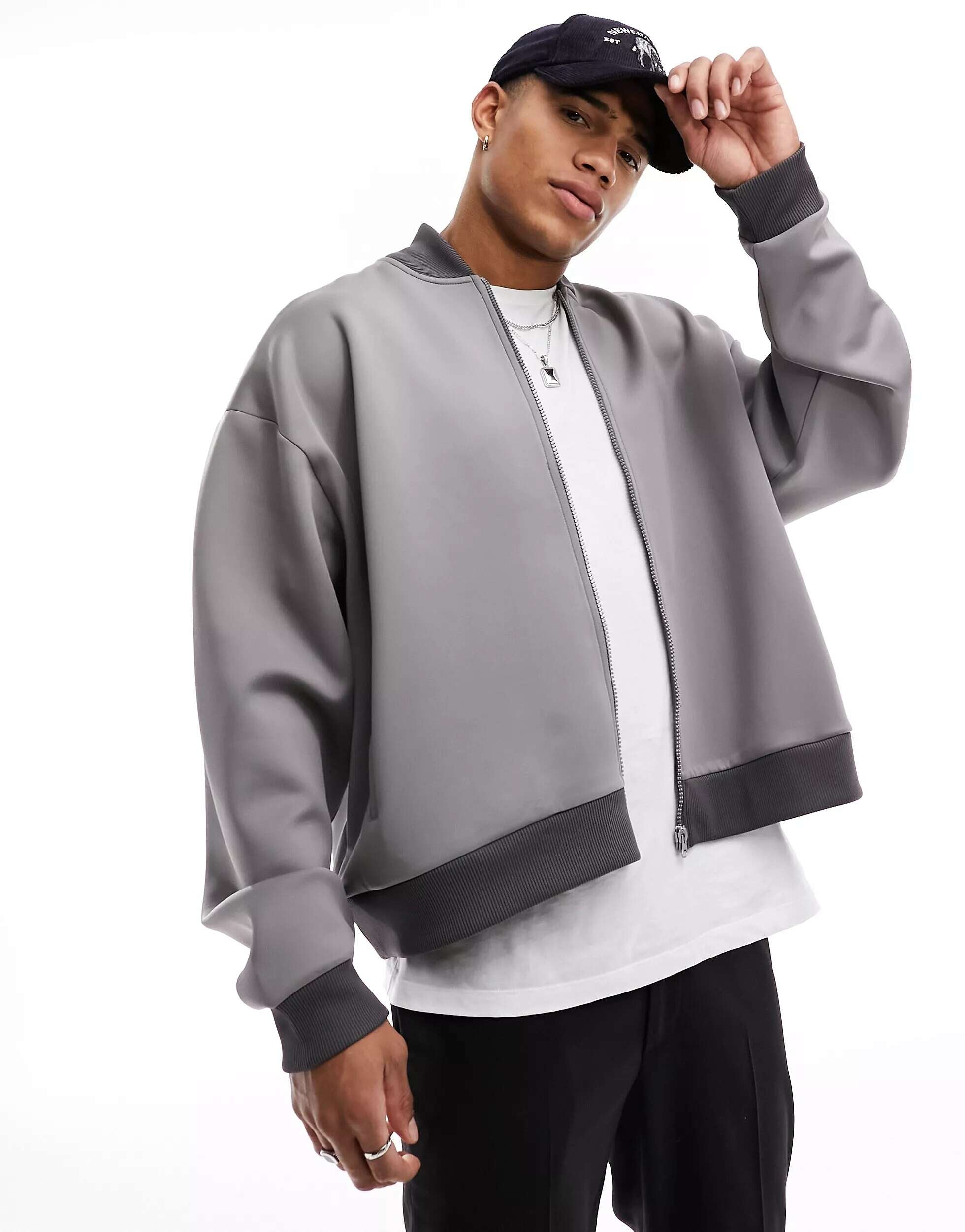 ASOS Oversized Bomber Jacket in Gray