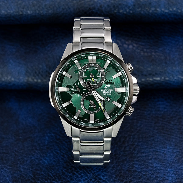 Watch Men's CASIO Edifice World Map Series Fashion Business Stylish Metallic Strap Green Watch Mens Analog, multicolor