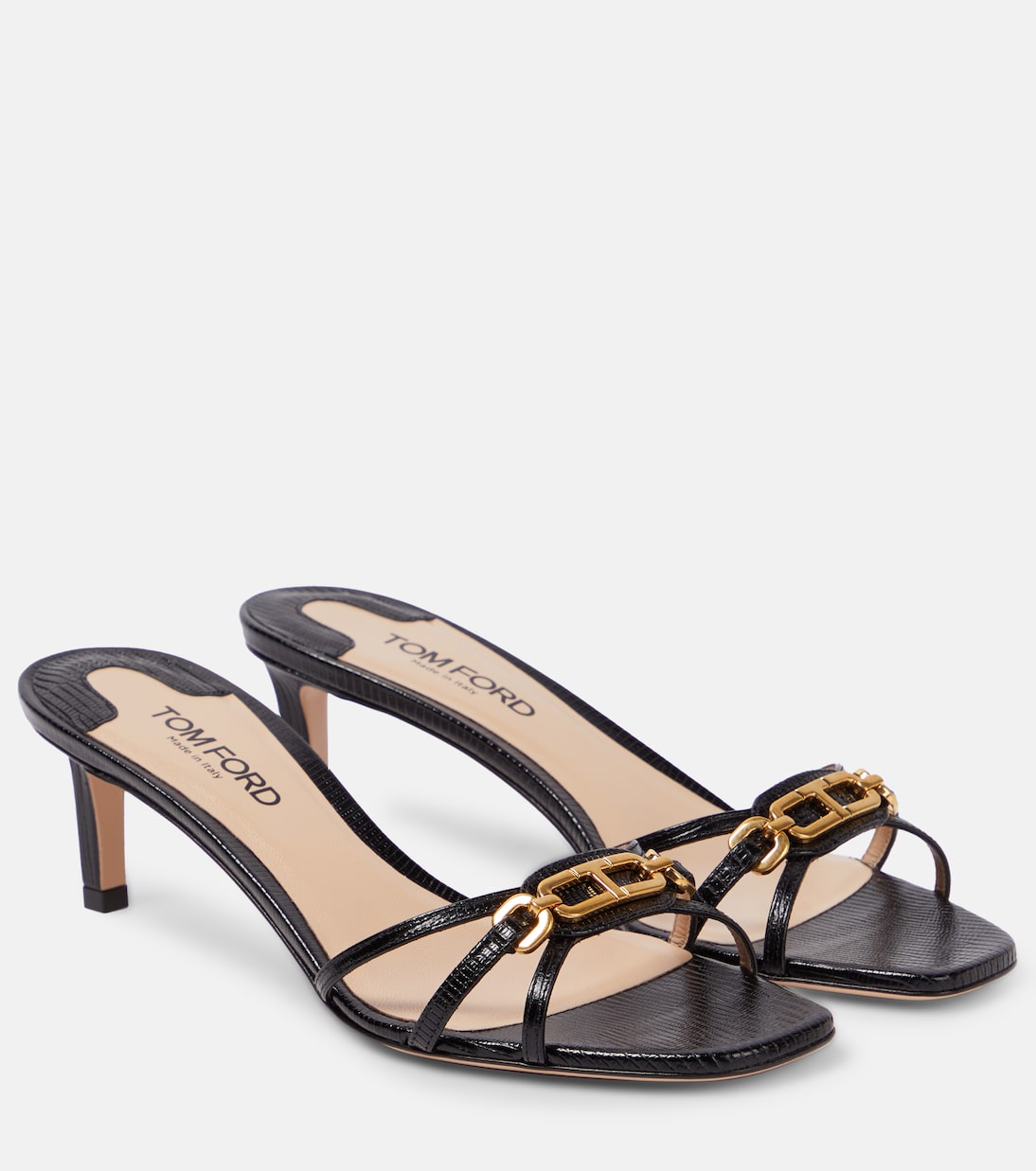 Whitney leather mules with Tom Ford print, black