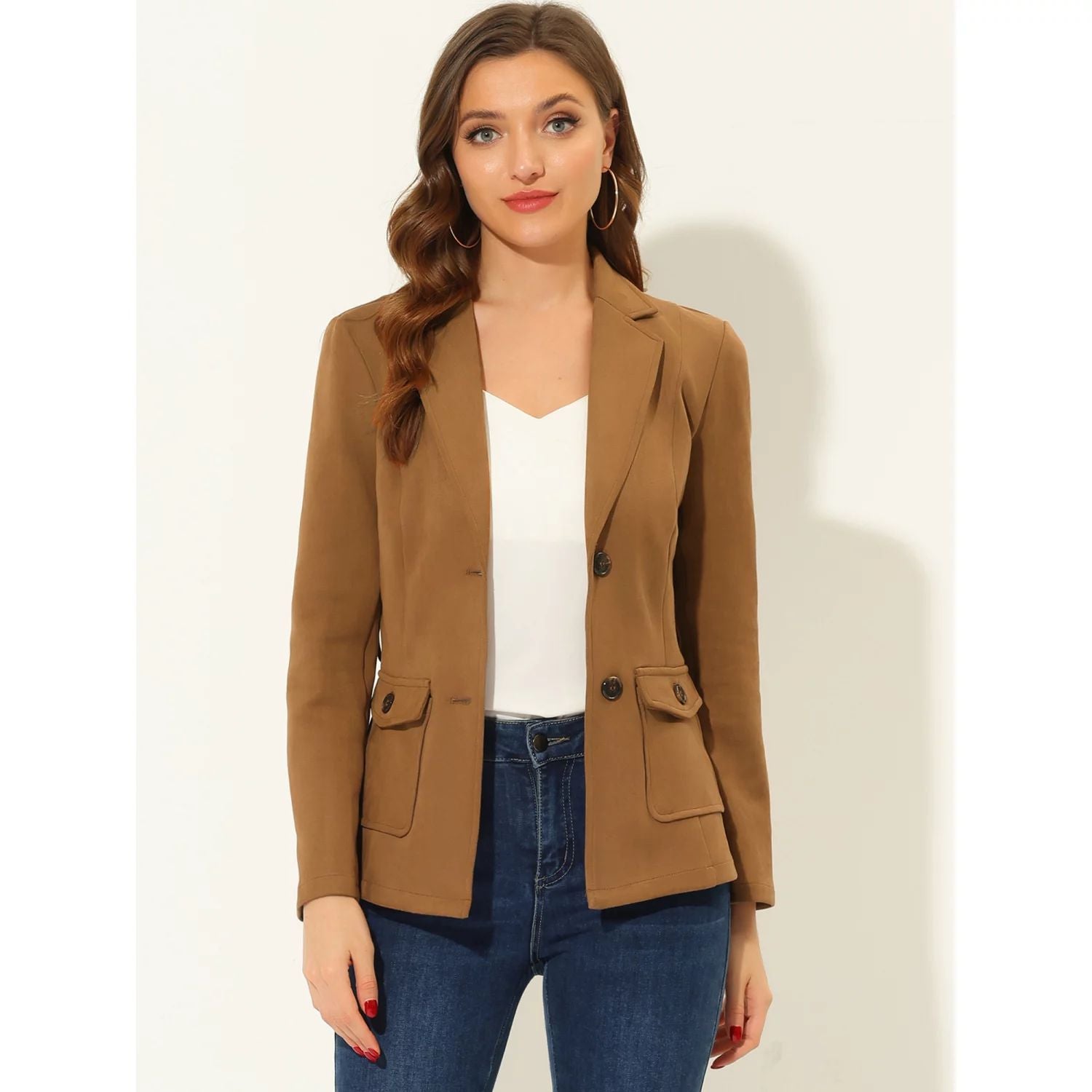 Women's single-breasted faux suede work jacket with belt and long sleeves ALLEGRA K ,  brown