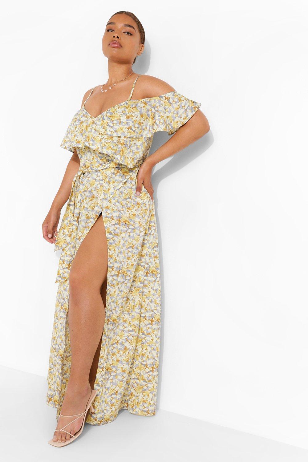 Plus Boohoo Floral Maxi Dress Yellow