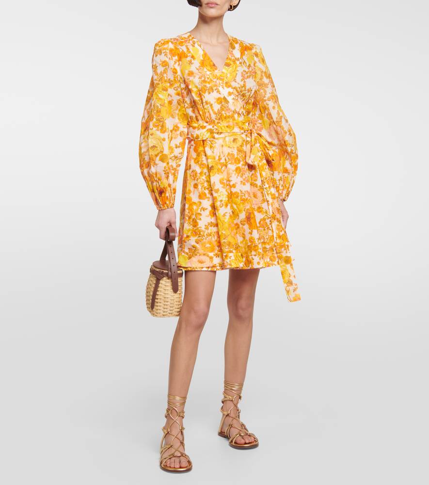 ZIMMERMANN Floral Cotton Wrap Mini Dress, Yellow